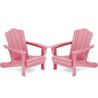 Kingyes Folding Adirondack Chair Set Of 2 Hdpe Allweather Folding Adirondack Chair Light Pink