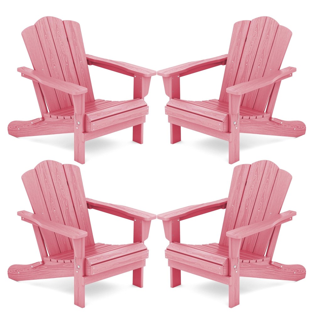 Kingyes Folding Adirondack Chair Set Of 4 Hdpe Allweather Folding Adirondack Chair Light Pink