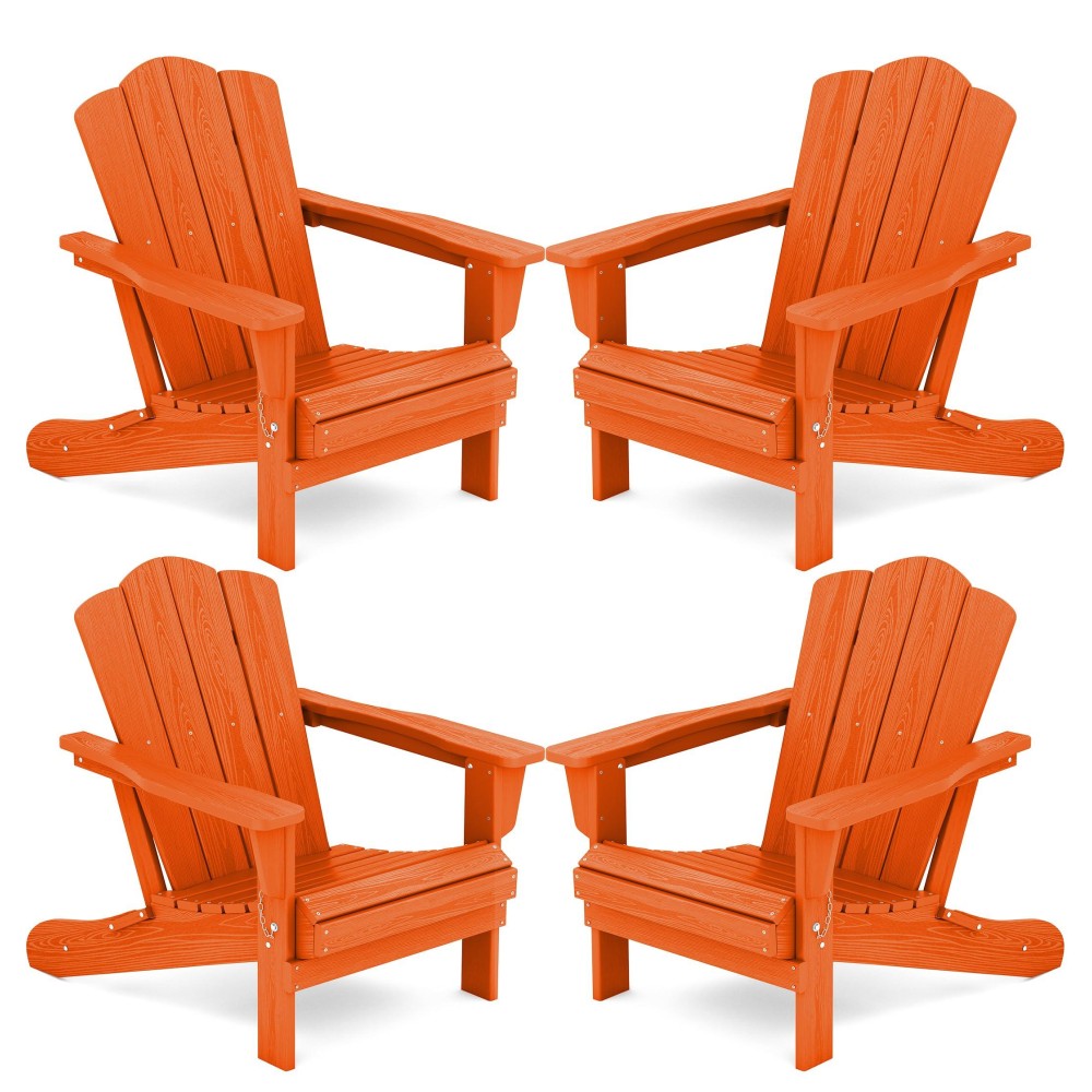 Kingyes Folding Adirondack Chair Set Of 4 Hdpe Allweather Folding Adirondack Chair Orange