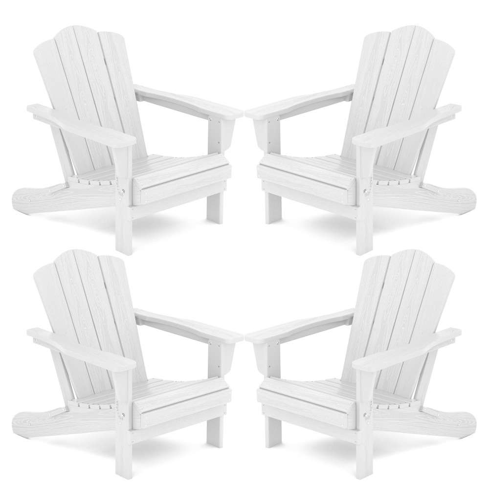 Kingyes Folding Adirondack Chair Set Of 4 Hdpe Allweather Folding Adirondack Chair White