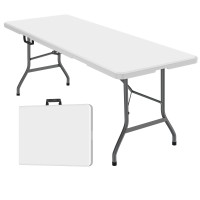 6Ft Plastic Folding Table Outdoor Indoor Heavy Duty Portable Foldinhalf Table Whandle Lock For Camping Party Picnic Whi