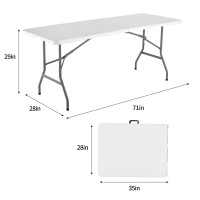 6Ft Plastic Folding Table Outdoor Indoor Heavy Duty Portable Foldinhalf Table Whandle Lock For Camping Party Picnic Whi