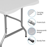 6Ft Plastic Folding Table Outdoor Indoor Heavy Duty Portable Foldinhalf Table Whandle Lock For Camping Party Picnic Whi