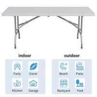 6Ft Plastic Folding Table Outdoor Indoor Heavy Duty Portable Foldinhalf Table Whandle Lock For Camping Party Picnic Whi