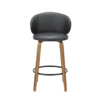 Neos Modern Furniture 26''H Black Pu Stool With Wood Leg, Set Of 2