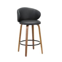Neos Modern Furniture 26''H Black Pu Stool With Wood Leg, Set Of 2