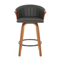 Neos Modern Furniture 26'' H Black Pu Stool With Wood Leg, Set Of 2