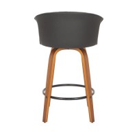 Neos Modern Furniture 26'' H Black Pu Stool With Wood Leg, Set Of 2