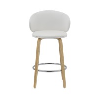 Neos Modern Furniture 26''H White Pu Stool With Wood Leg, Set Of 2