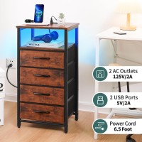 Yoobure Night Stand Led Nightstand With Charging Station Bedside Table With 4 Fabric Storage Drawers And Storage Shelf End T