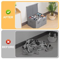 2 Pack Shoe Organizer For Closet Fits 32 Pairs Large Shoe Storage Box Bins Containers With Lid And Adjustable Dividers For Shoe