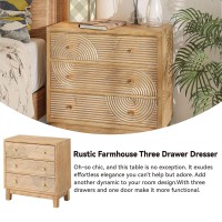 Cozayh 3Drawer Farmhouse Dresser With Handicraft Wood Ring Motif Fully Assembled Nightstand Wooden Finish For Boho Midcentur