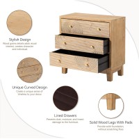 Cozayh 3Drawer Farmhouse Dresser With Handicraft Wood Ring Motif Fully Assembled Nightstand Wooden Finish For Boho Midcentur