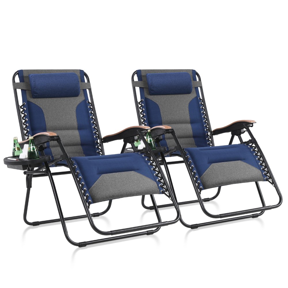 Maison Arts Oversized Xxl Padded Zero Gravity Lounge Chairs Set Of 2 30 Wide Seat Anti Gravity Lawn Chairs Foldable Recliners