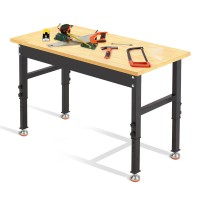 Antifir 48 Adjustable Workbench Heavy Duty Workstation With Rubber Wood Top 2000 Lbs Load Capacity Hardwood Garage Workbench