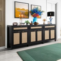 Sicotas Sideboard Buffet Storage Cabinet Set Of 3 Rattan Credenza Buffet Table Modern Console Accent Cabinet With Doors And Dr