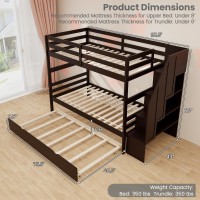 Komfott Wood Twin Over Twin Bunk Bed With Trundle & Storage Stairs, Bunk Bed Frame With Protective Guardrails For Kids Room, Bedroom, Convertible To 2 Separated Beds, No Box Spring Needed (Espresso)