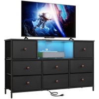 Lyncohome Black Dresser With Power Outlets And Led Lights 43 W Dresser Tv Stand With 8 Drawers Fabric Chest Of Drawers For B