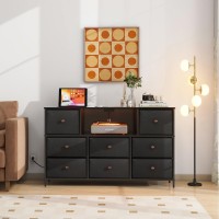 Lyncohome Black Dresser With Power Outlets And Led Lights 43 W Dresser Tv Stand With 8 Drawers Fabric Chest Of Drawers For B