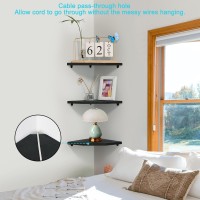 Joiishom Corner Wall Shelf Set Of 3 Floating Corner Shelves For Wall Rustic Wood Wall Storage Display Shelves For Living Room