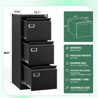 Letaya 3 Drawer File Cabinet With Lock,Metal Filing Cabinets For Home Office Storage A4/F4/Letter/Legal (Assembly Required-Black)