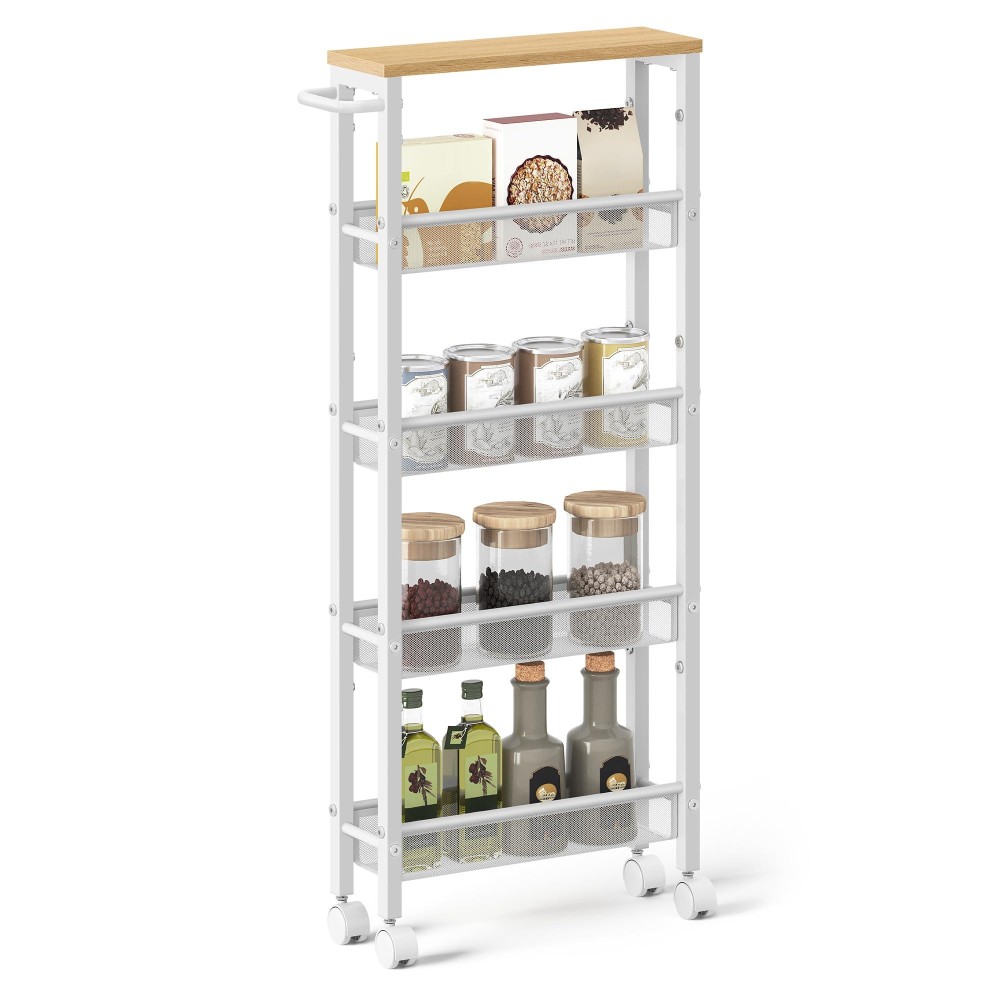 Vasagle Slim Rolling Cart 5Tier Storage Cart Narrow Cart With Handle 51 Inches Deep Metal Frame For Kitchen Dining Room