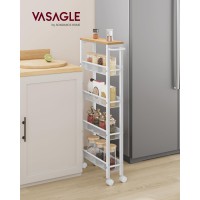 Vasagle Slim Rolling Cart 5Tier Storage Cart Narrow Cart With Handle 51 Inches Deep Metal Frame For Kitchen Dining Room