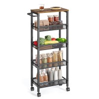 Vasagle Slim Rolling Cart 5Tier Storage Cart Narrow Cart With Handle 87 Inches Deep Metal Frame For Kitchen Dining Room