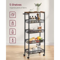 Vasagle Slim Rolling Cart 5Tier Storage Cart Narrow Cart With Handle 87 Inches Deep Metal Frame For Kitchen Dining Room