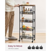 Vasagle Slim Rolling Cart 5Tier Storage Cart Narrow Cart With Handle 87 Inches Deep Metal Frame For Kitchen Dining Room