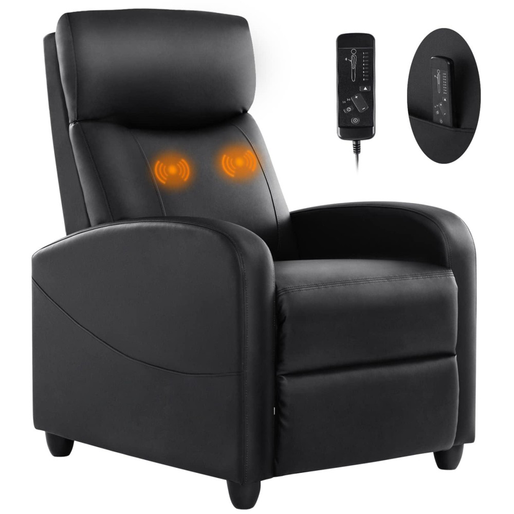 Sweetcrispy Recliner Chair For Adults, Massage Pu Leather Small Recliner Home Theater Seating With Lumbar Support, Modern Reclining Chair With Padded Seat Backrest, Living Room (Light Black)