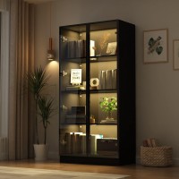 FAMAPY Display Cabinet with Glass Doors and Lights, 4-Tier Storage Shelves, Pop-up Design, Trophy Case Display Cabinet for Collectibles, Display Case Cabinet Black (31.5?? x 15.7?? x 63??)