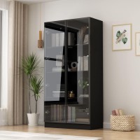 FAMAPY Display Cabinet with Glass Doors and Lights, 4-Tier Storage Shelves, Pop-up Design, Trophy Case Display Cabinet for Collectibles, Display Case Cabinet Black (31.5?? x 15.7?? x 63??)