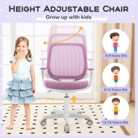 Giantex Kids Desk Chair, Children Armrest Computer Chair With Sit-Lock Wheels, Ergonomic Kids Office Chair With Waterfall Seat, Rolling Swivel Mesh Study Desk Chair For Girls Boys (Purple)