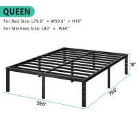 Hlipha Metal Platform Bed Frame 14 Inch Tall Bed No Box Spring Needed Queen Size Bed With Heavy Duty Strong Support Slats Easy T