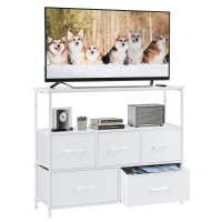 Dumos Tv Stand Dresser For Bedroom Entertainment Center With 5 Fabric Drawers Storage Organizers Units, Media Console Table With Open Shelf Up For 45