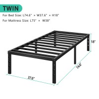 Hlipha Metal Platform Bed Frame 18 Inch Tall Bed No Box Spring Needed Twin Size Bed With Heavy Duty Strong Support Slats Easy To