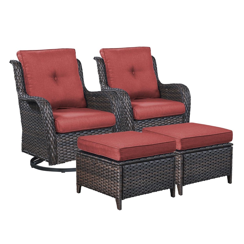 Rilyson Wicker Patio Furniture Set 4 Piece Rattan Outdoor Sectional Conversation Sets With 2 Swivel Rocking Chairs 2 Ottomans