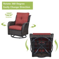 Rilyson Wicker Patio Furniture Set 4 Piece Rattan Outdoor Sectional Conversation Sets With 2 Swivel Rocking Chairs 2 Ottomans