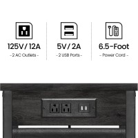 Tutotak C Shaped End Table With Charging Station Side Table For Sofa Couch Table With Storage Bag Tv Tray Table With 2 Usb Po