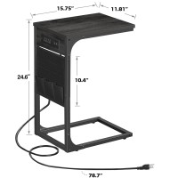 Tutotak C Shaped End Table With Charging Station Side Table For Sofa Couch Table With Storage Bag Tv Tray Table With 2 Usb Po