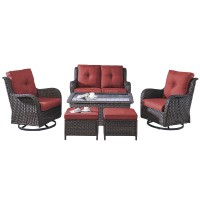 Rilyson Wicker Patio Furniture Set 6 Piece Rattan Outdoor Sectional Conversation Sets With 2 Swivel Rocking Chairs 2 Ottomans