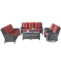 Rilyson Wicker Patio Furniture Set 7 Piece Rattan Outdoor Sectional Conversation Sets With 2 Rocking Swivel Chairs 2 Ottomans