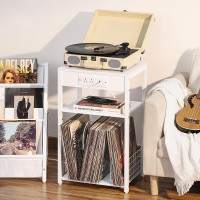 Lelelinky White Side Table With Charging Station Small End Table With Usb Ports And Charger Outlets Record Player Stand With V