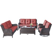 Rilyson Wicker Patio Furniture Set 7 Piece Rattan Outdoor Sectional Conversation Sets With 2 Rocking Swivel Chairs 2 Ottomans