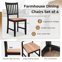 Giantex Wooden Dining Chairs Set Of 4, Farmhouse Kitchen Chair With Rubber Wood Legs, Easy To Assemble Armless Dining Side Chairs, Dining Room Chairs, Black