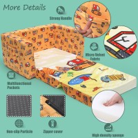 Acrabros Kids Couch Toddler Sofa Bed Fold Out For Gilrs Boys Baby Flip Out Convertible Lounge Chair Engineering Vehicle