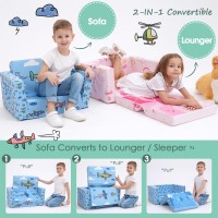 Acrabros Kids Couch Toddler Sofa Bed Fold Out For Gilrs Boys Baby Flip Out Convertible Lounge Chair Airplane