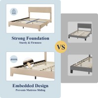 Allewie Queen Size Bed Frame With Adjustable Headboard, Upholstered Platform Bed With Wood Slats, Heavy Duty Mattress Foundation, No Box Spring Needed, Noise-Free, Easy Assembly, Beige