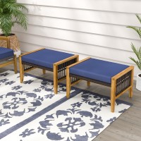 Tangkula Set Of 2 Outdoor Ottomans Patio Acacia Wood Ottomans With Cushions Versatile Rattan Woven Footstools Wicker Footrest